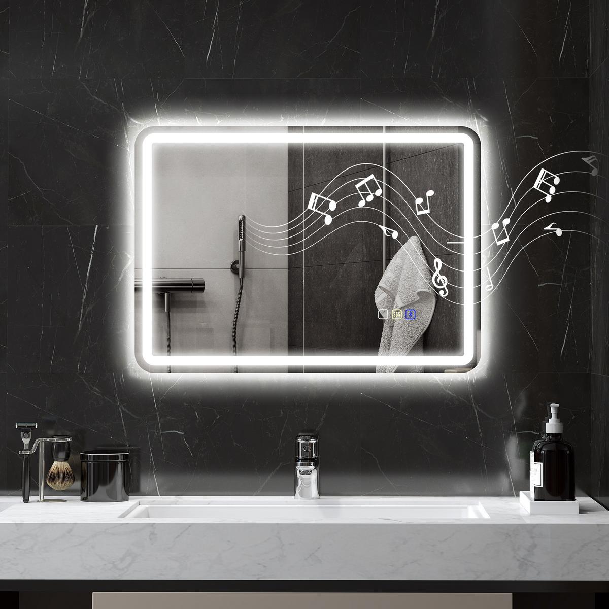 BADEZIMMERSPIEGEL mit LED-Beleuchtung, Anti-Beschlags-Pad, 3 verstellbare Farben - Silberfarben, Glas (50/3.5/70cm) - HOMCOM