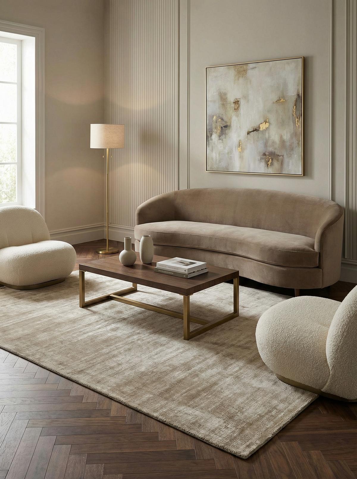 VISKOSETEPPICH handgewebt BARI, einfarbig, Taupe, 120 x 170 cm - Beige, Textil (120/170cm) - KADIMA DESIGN