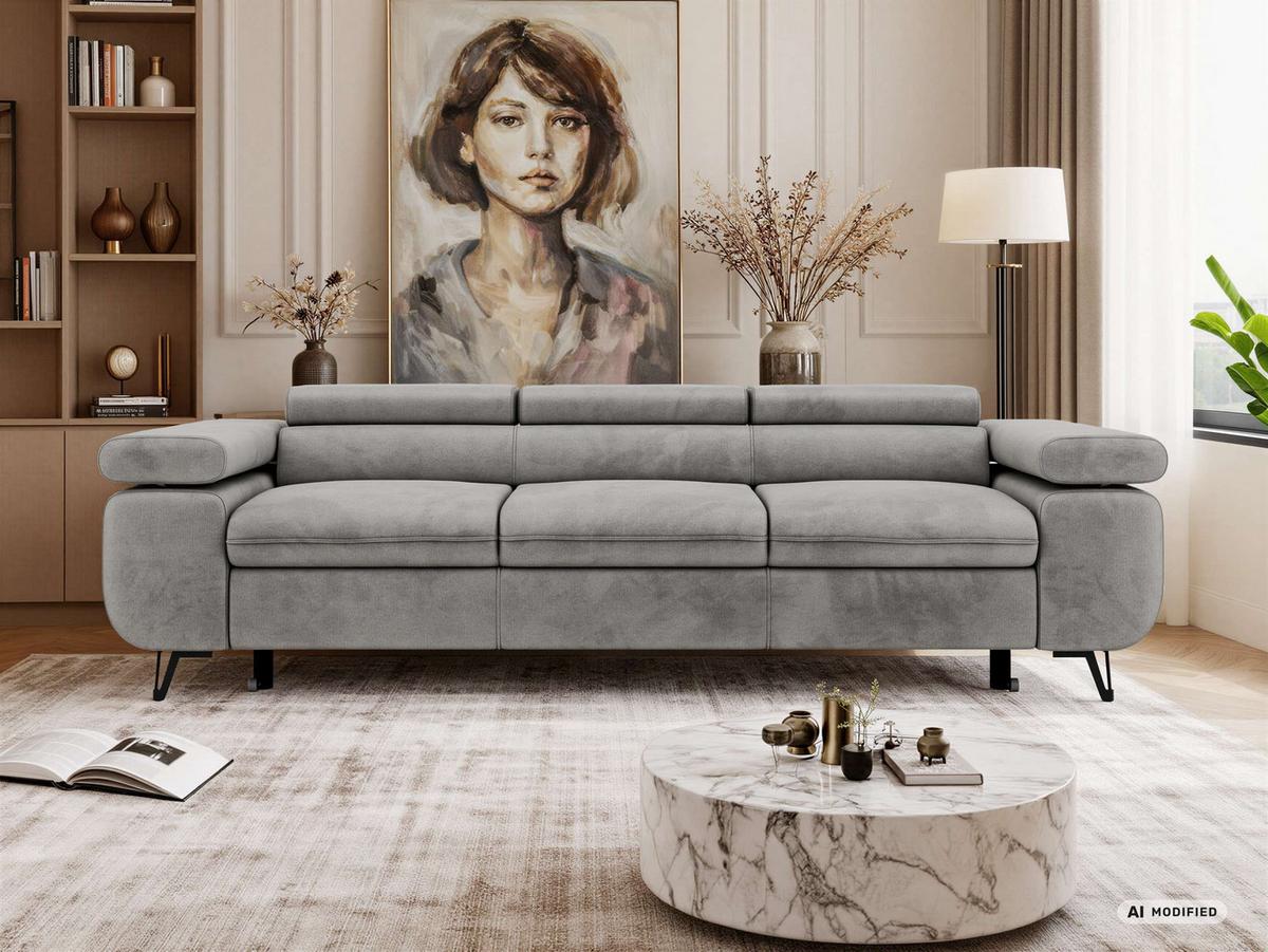 3-SITZER SOFA PETER mit Schlaffunktion - Hellgrau Velvet - Silberfarben/Hellgrau, Textil/Metall (262/76/99cm) - MKS