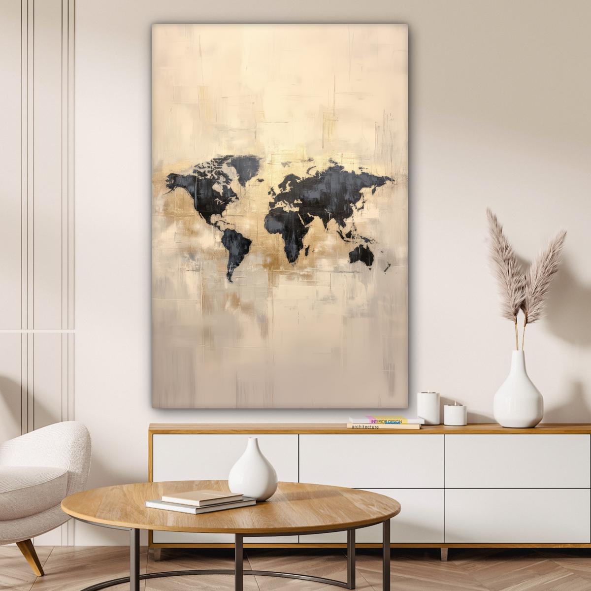 LEINWANDBILD Weltkarte - Gold - Schwarz - Abstrakt Deko XXL 80x120 cm - Kupferfarben, Textil (80/120cm) - MuchoWow