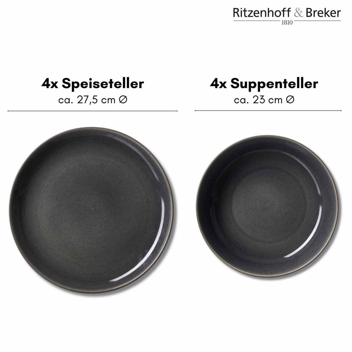 TAFELSERVICE TOLEDO grau 8-tlg. - Grau, Keramik (2/2/2cm) - Ritzenhoff Breker