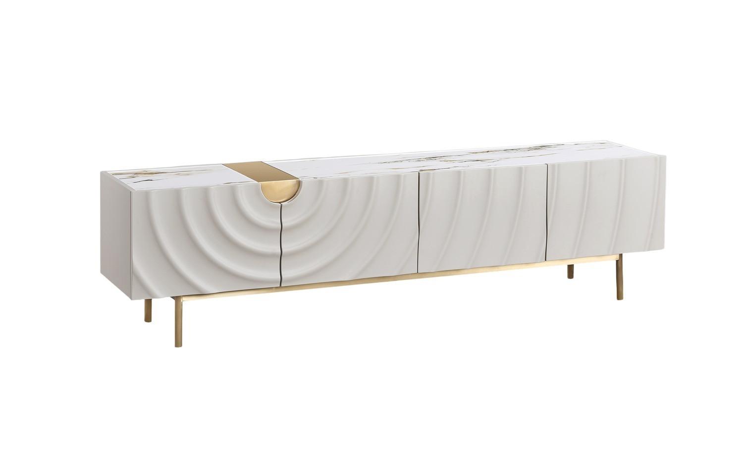 LOWBOARD FREEDA Weiß Holz - Goldfarben/Weiß, Holz/Metall (160/200cm) - KAWOLA