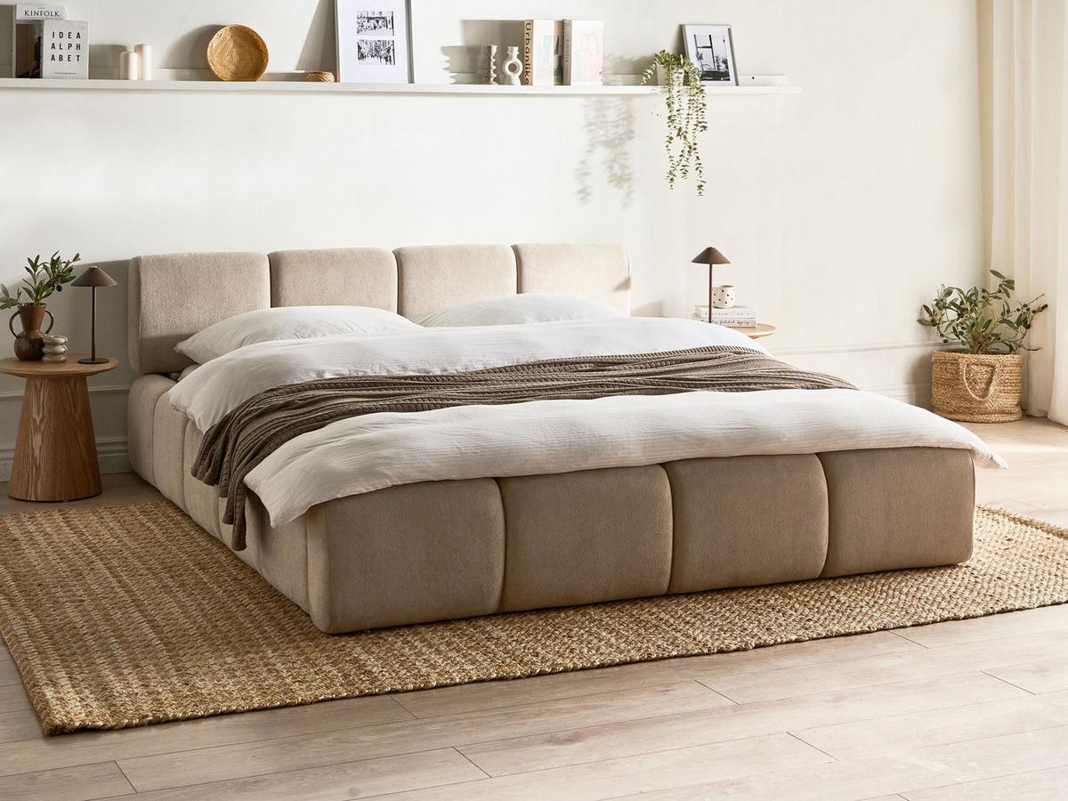 BETT mit Lattenrost 160/200 cm Stoff Taupe Orville - Taupe, Textil (160/200cm) - Beliani