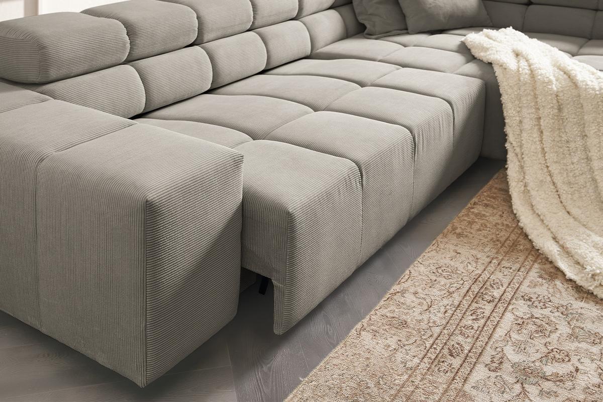 ECKSOFA MIT MOTORISCHEM SITZVORZUG NEVADA Grau Cord Relaxfunktion - Schwarz/Grau, Kunststoff/Textil (319/215cm) - KAWOLA