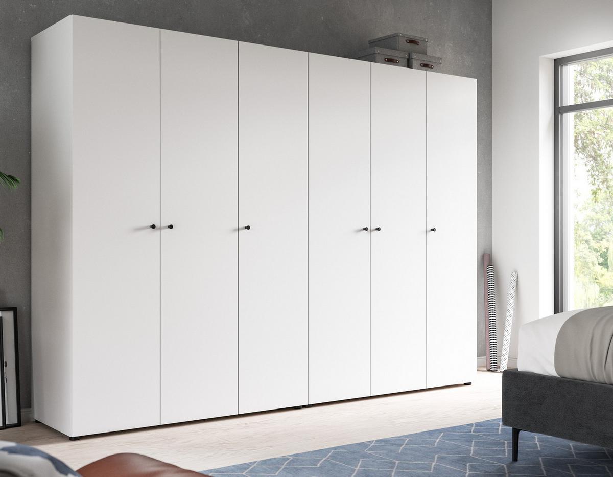 KLEIDERSCHRANK weiß 6-türig 240 cm, Drehtürenschrank mit Kleiderstangen - Schwarz/Weiß, Holzwerkstoff/Kunststoff (240/176/51cm) - Inn.Furn
