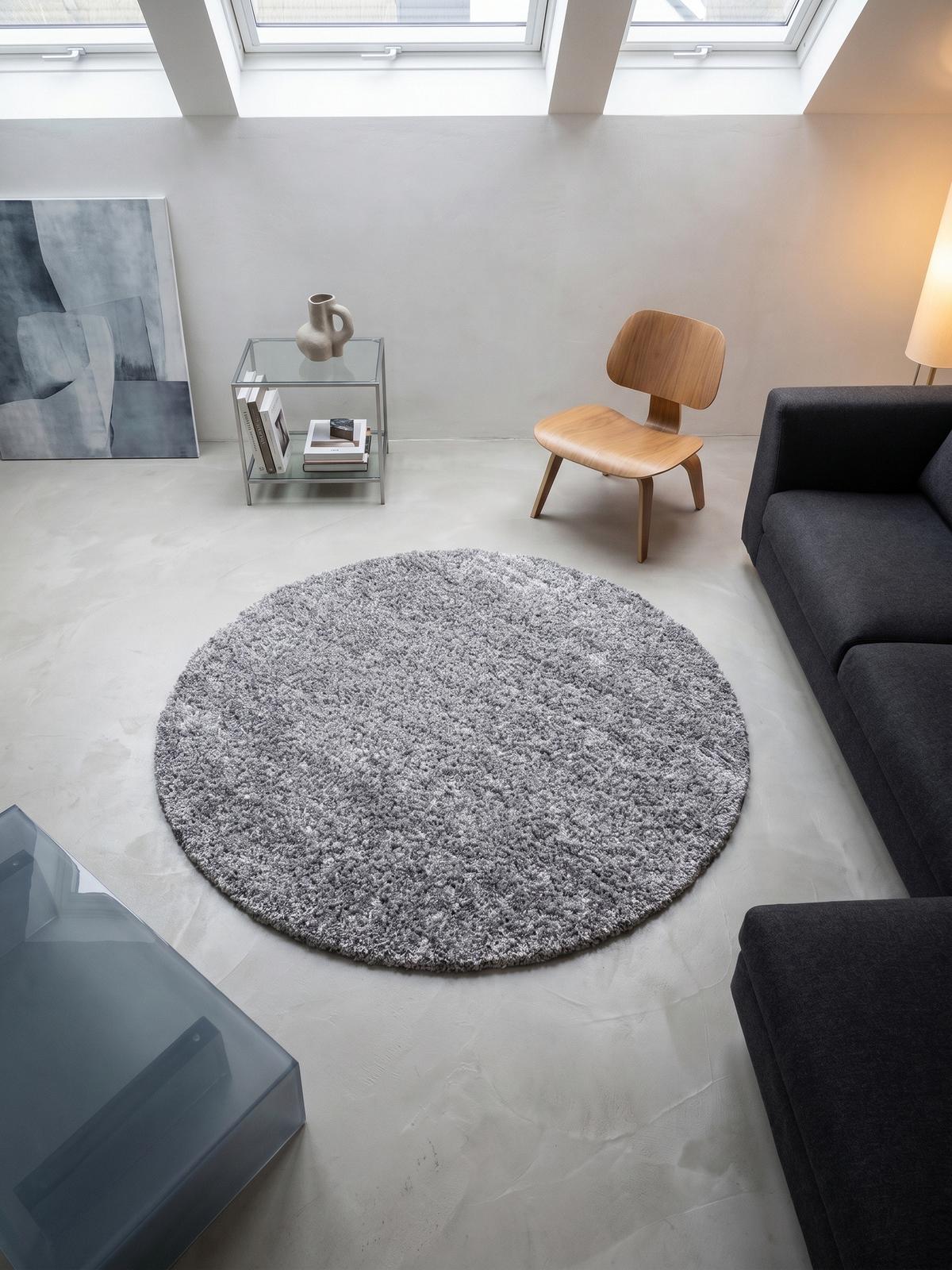 HOCHFLORTEPPICH RHEIN, einfarbig, aus Polypropylen, Hellgrau, Ø 120 cm - Grau, Textil (120/120cm) - KADIMA DESIGN