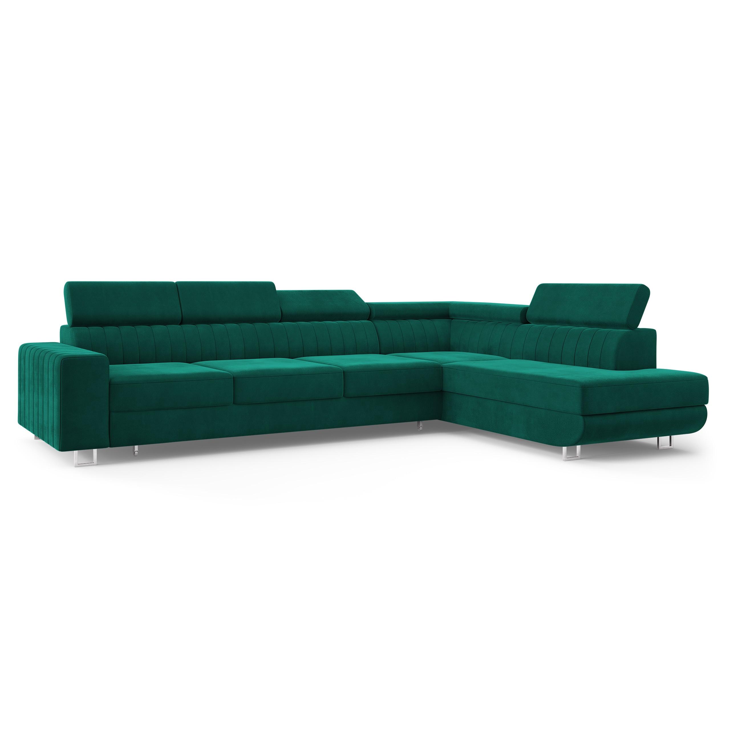 ECKSOFA HESTION Grün Velours-Stoff mit Schlaffunktion - Grün, Holz (332/190cm) - MASSENO