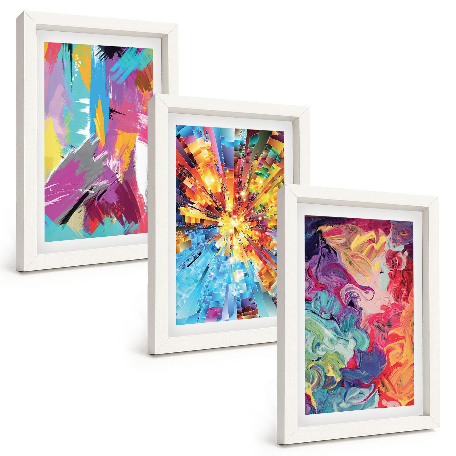 BILDER SET 3er Set - 20x30 cm Weißer Rahmen - Bunte abstrakte Farbmuster - Weiß, Kunststoff (20/30cm) - TULUP