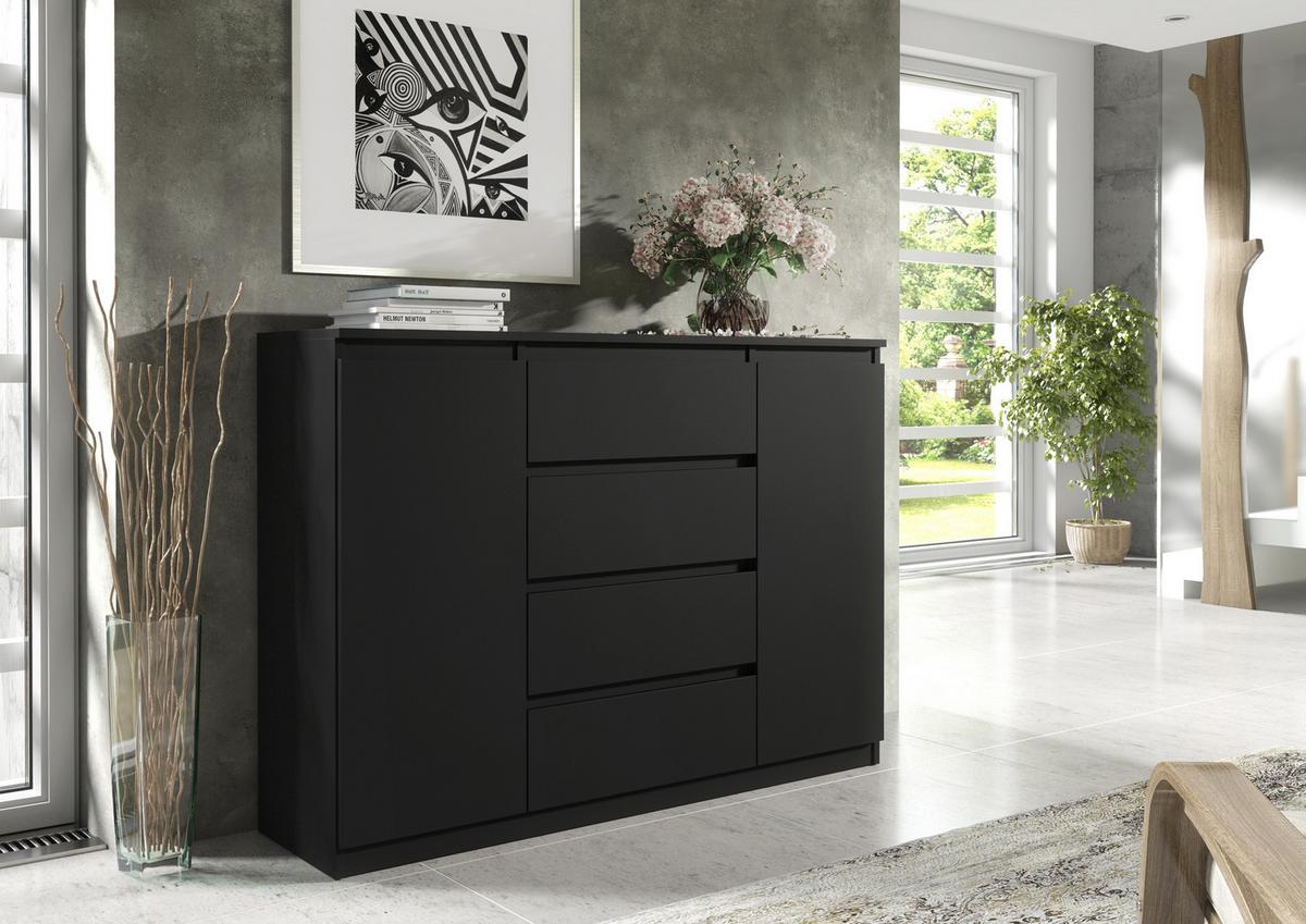 KOMMODE Schwarz 120/102/39 - Schwarz, Holzwerkstoff (120/102/39cm) - RAUMHIRSCH FURNITURE