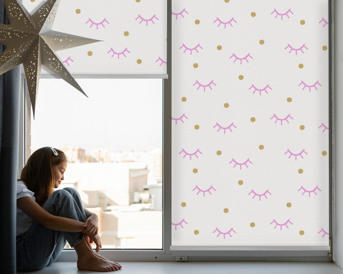 INNENROLLO - Fensterrollo - Rollo - 100x140 cm - Gezeichnete Augenbrauen und Punkte - Pink, Kunststoff (100/140/0.5cm) - TULUP