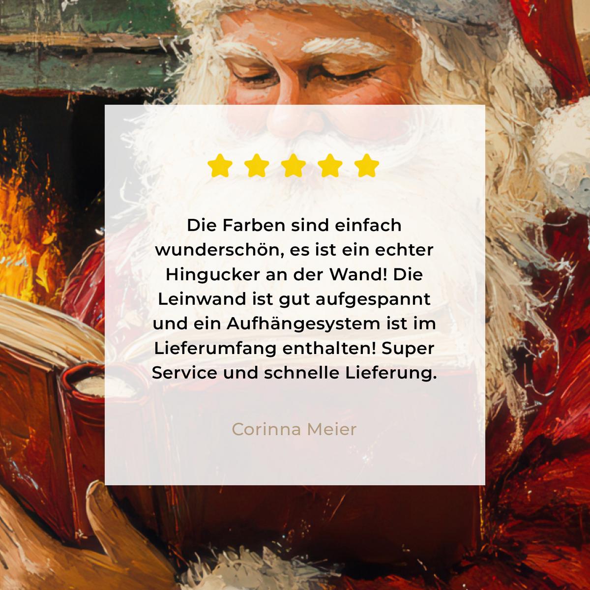 LEINWANDBILD Weihnachten - Weihnachtsmann - Winter - Open Fireside Wandbild Wohnzimmer 50x50 cm - Dunkelrot, Textil (50/50cm) - MuchoWow