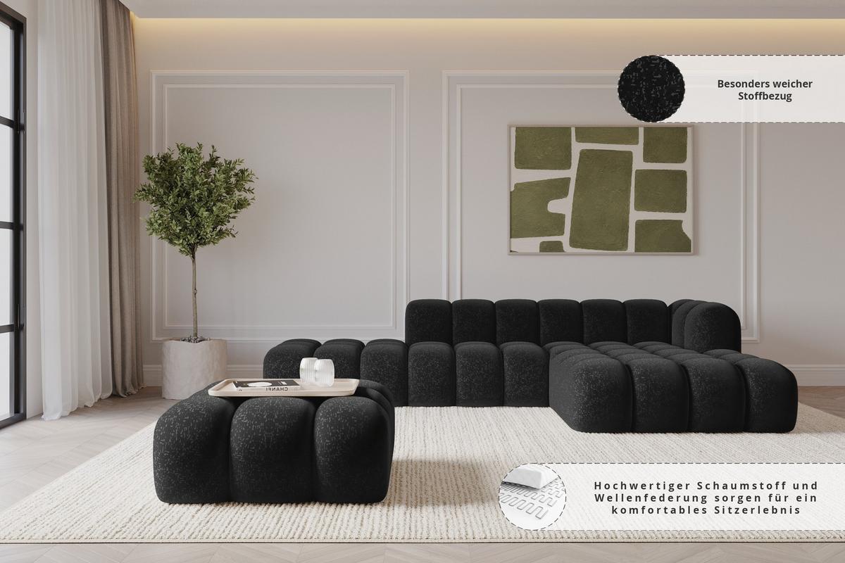 POUF OLEA-PUF 91x87x44 cm Schwarz Velours Modular Sitzhocker - Schwarz, Holzwerkstoff/Kunststoff (91/44/87cm) - ALTDECOR