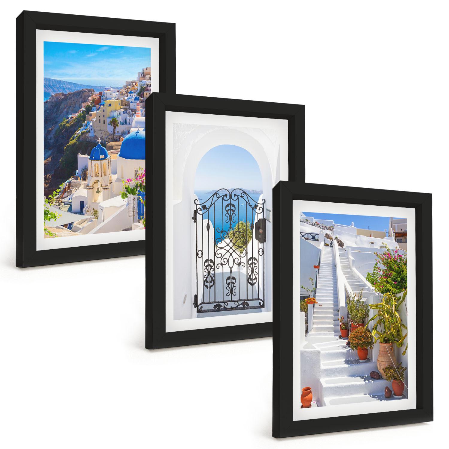 BILDER SET 3er Set - 20x30 cm Schwarzer Rahmen - Santorini-Architektur Oia - Schwarz, Kunststoff (20/30cm) - TULUP