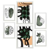 POSTER Set Mit 6 Balmy Greens In Blume Zusammenfassung A3 & A4 Weißer Rahmen - Weiß, Papier (29/3cm) - Nacnic