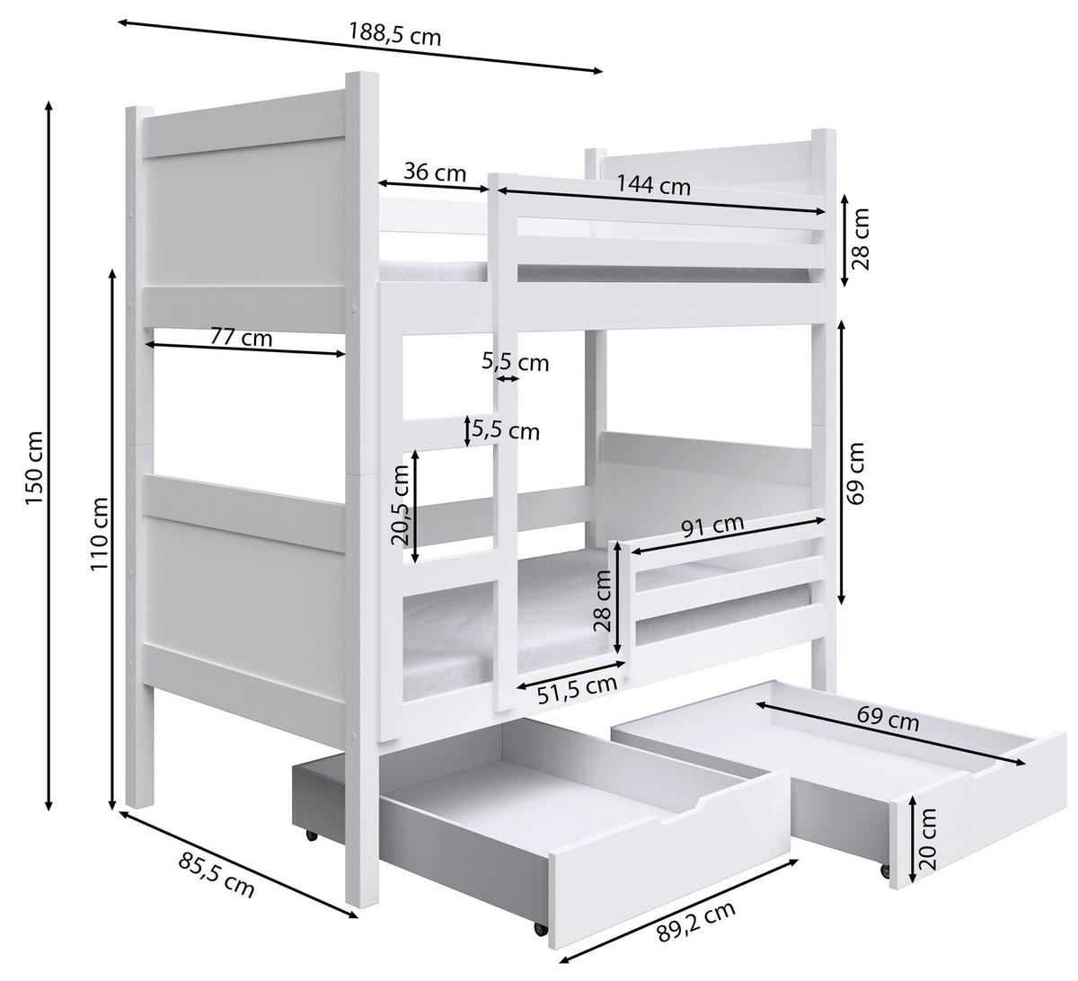 ETAGENBETT Frello 80x180 cm - Grau, Holz (80/180cm) - Selsey