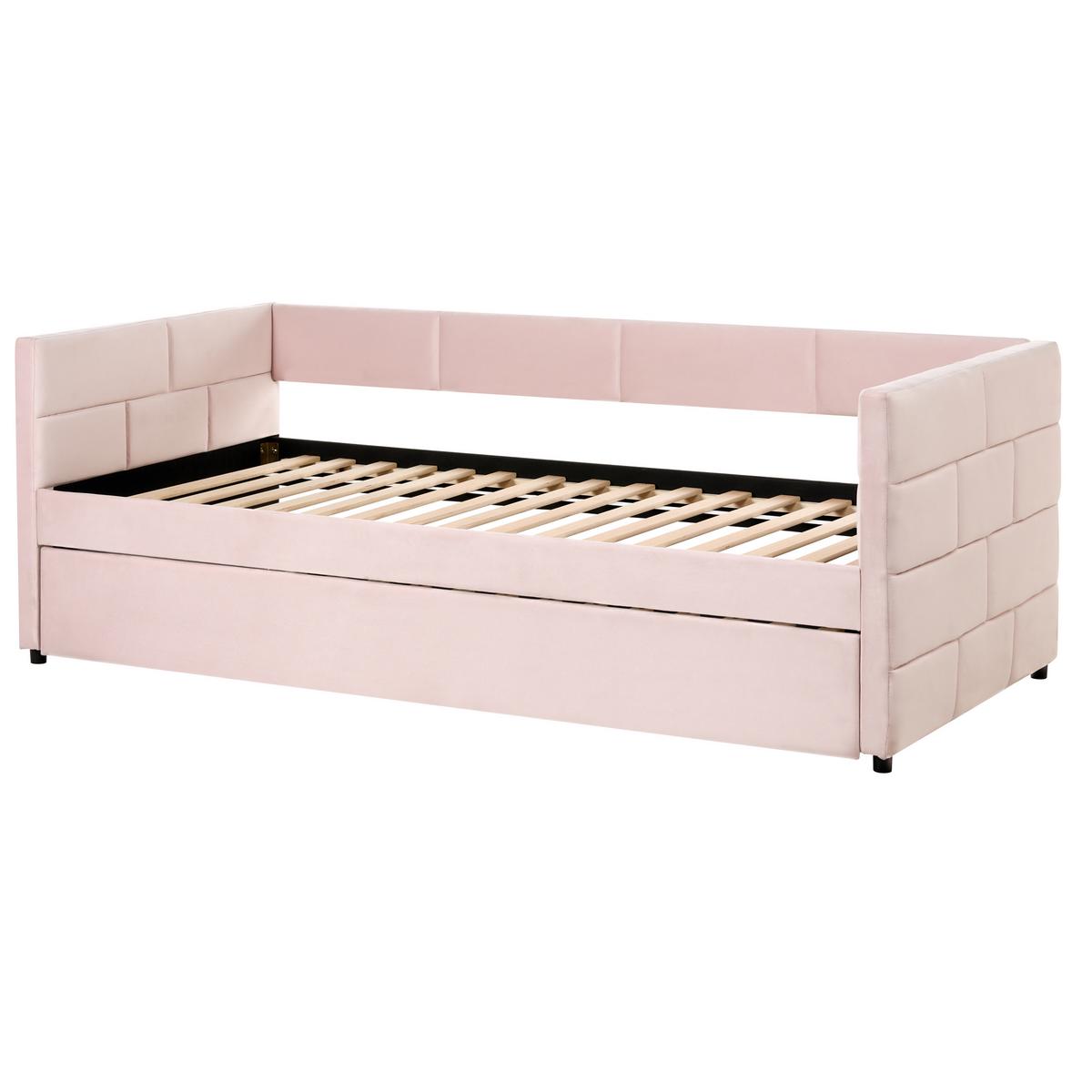 AUSZIEHBETT Samtstoff 90/200 cm Rosa Chavonne - Pink, Textil (90/200cm) - Beliani