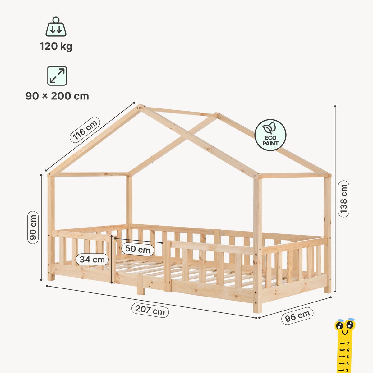 HAUSBETT Treviolo - Naturfarben, Holz (90/200cm) - [en.casa]