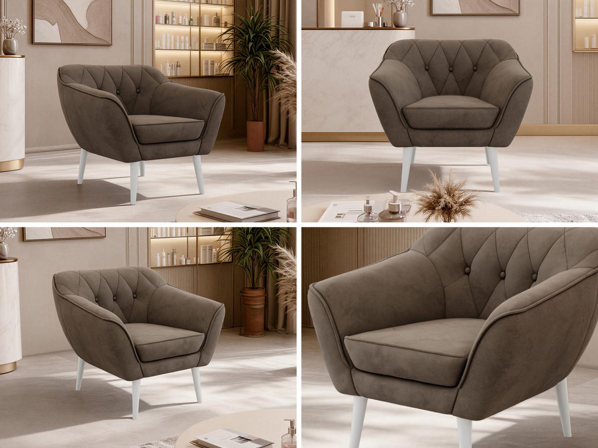 SESSEL PIRS - Braun Velvet - Weiße Beine - Dunkelbraun/Braun, Holzwerkstoff/Textil (80/75/74cm) - MKS