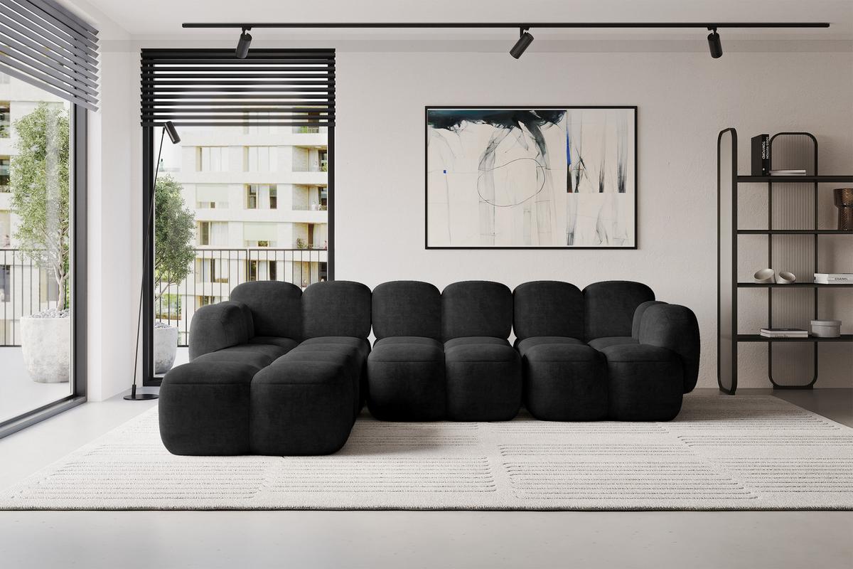 ECKSOFA modulares Sofa Links Miko-L2 302x205x75 Schwarz Velours - Schwarz, Holzwerkstoff/Kunststoff (302/205cm) - ALTDECOR