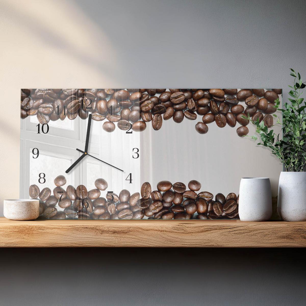 WANDUHR aus Glas 60x30 cm - Kaffeebohnen - Braun, Glas (60/30/0.4cm) - TULUP