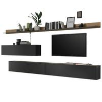 WOHNWAND 5-teilig grau matt, Eiche Wotan 340 cm, Schrankwand hängend - Eiche Wotan/Grau, Holz/Holzwerkstoff (340/180/30cm) - Furn.Design