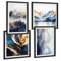BILDER SET 4er Set - 50x50 cm & 40x60 cm Schwarzer Rahmen - Blaue Berglandschaften - Schwarz, Kunststoff (50/50cm) - TULUP