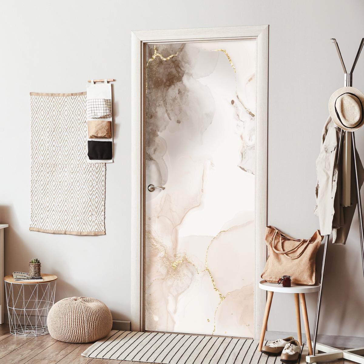 TÜRAUFKLEBER Marmor - Braun - Linie 80x215 cm - Türtapete - Champagner, Kunststoff (80/0.1cm) - MuchoWow