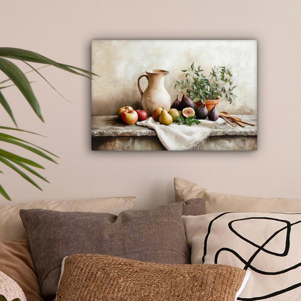 LEINWANDBILD Obst - Kräuter - Ländlich Deko Schlafzimmer 30x20 cm - Naturfarben, Textil (30/20cm) - MuchoWow