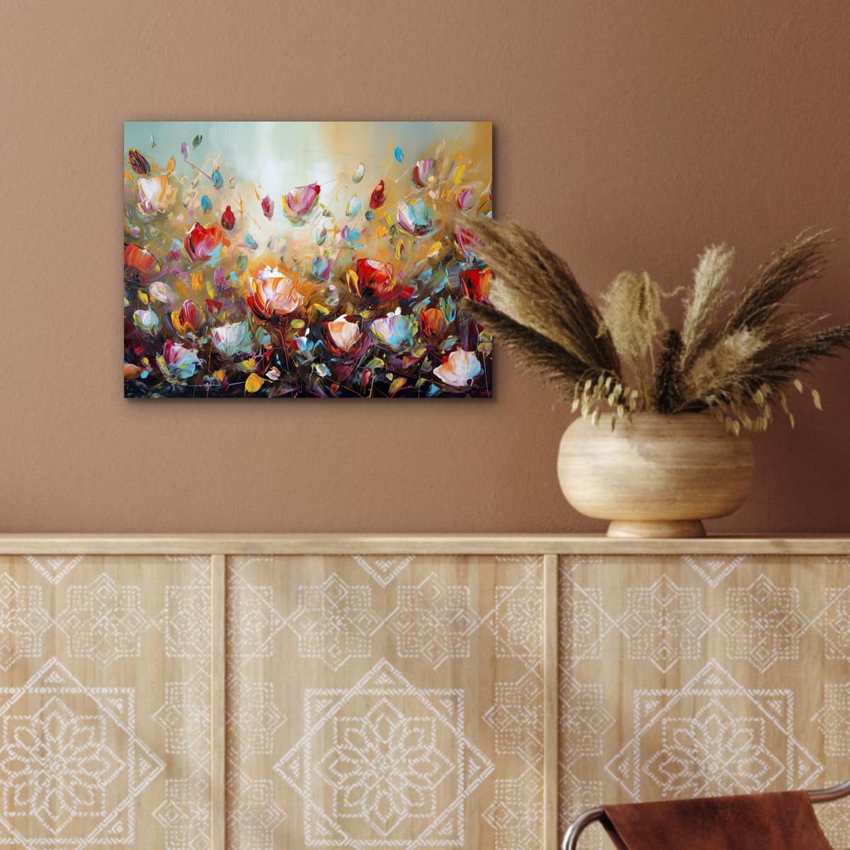 METALLBILD Blumen - Kunst - Natur - Ölgemälde 40x30 cm - Multicolor, Metall (40/30cm) - MuchoWow