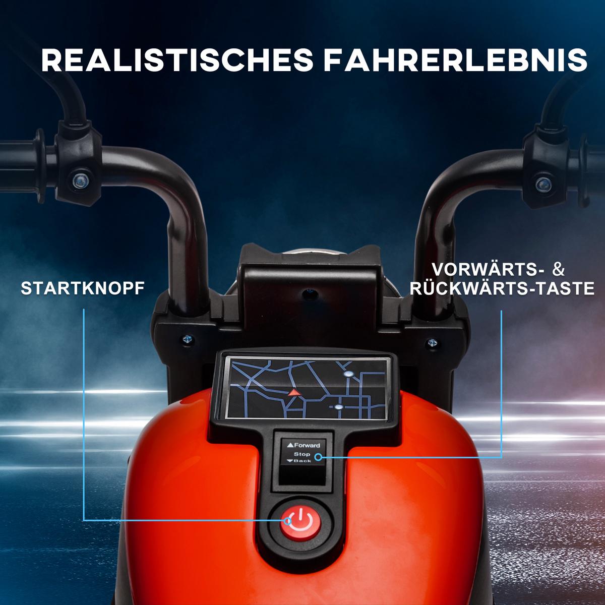 KINDER Elektro-Motorrad Kindermotorrad 6V Kinderfahrzeug für 1,5-3 Jahre Rot - Rot/Schwarz, Kunststoff/Metall (76/42/57cm) - HOMCOM