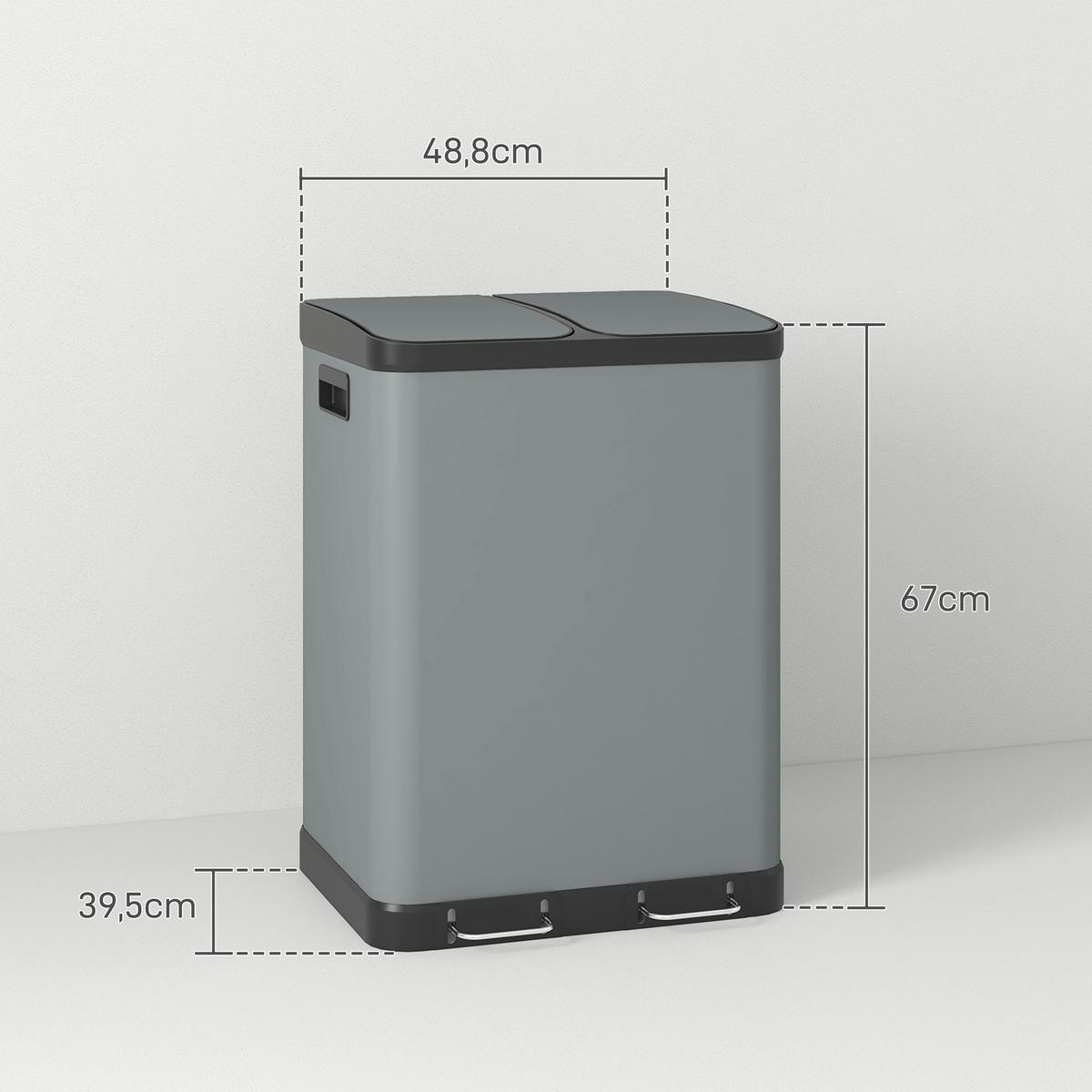 MÜLLEIMER 2 x 30L - Grau, Metall (39.5/67/48.8cm) - HOMCOM