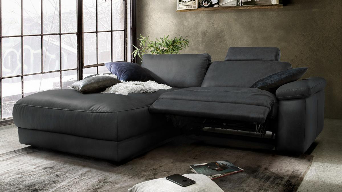 ECKSOFA MOTORISCHER RELAXFUNKTION LOLA Schwarz Leder Relaxfunktion - Schwarz, Leder (233/178cm) - KAWOLA