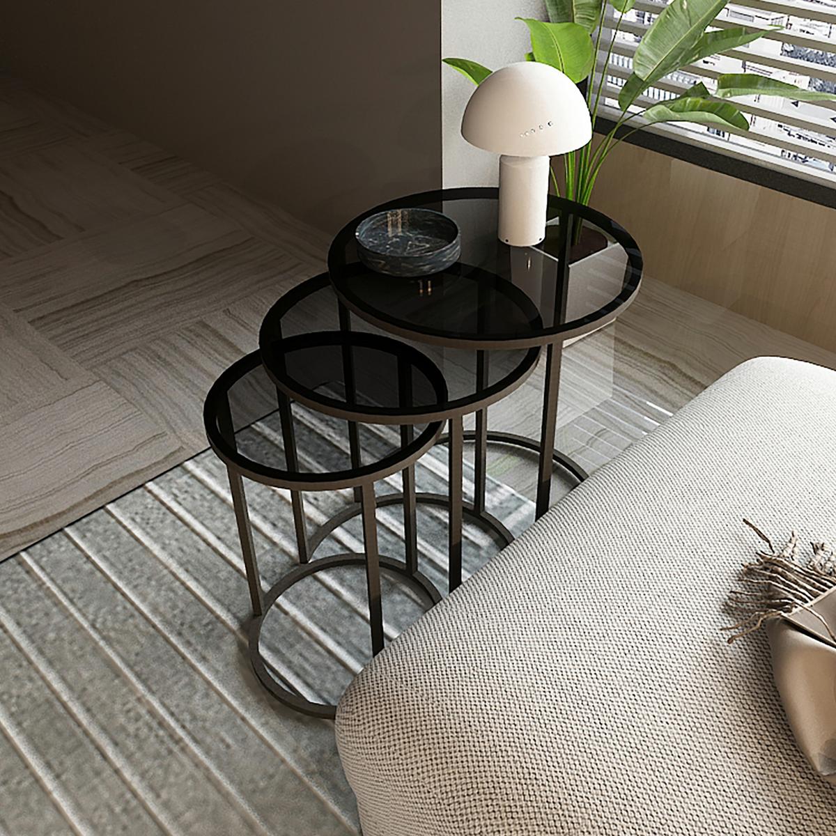 SATZTISCH Kyyjärvi im 3er Set - Grau, Glas (50/50/58cm) - [en.casa]
