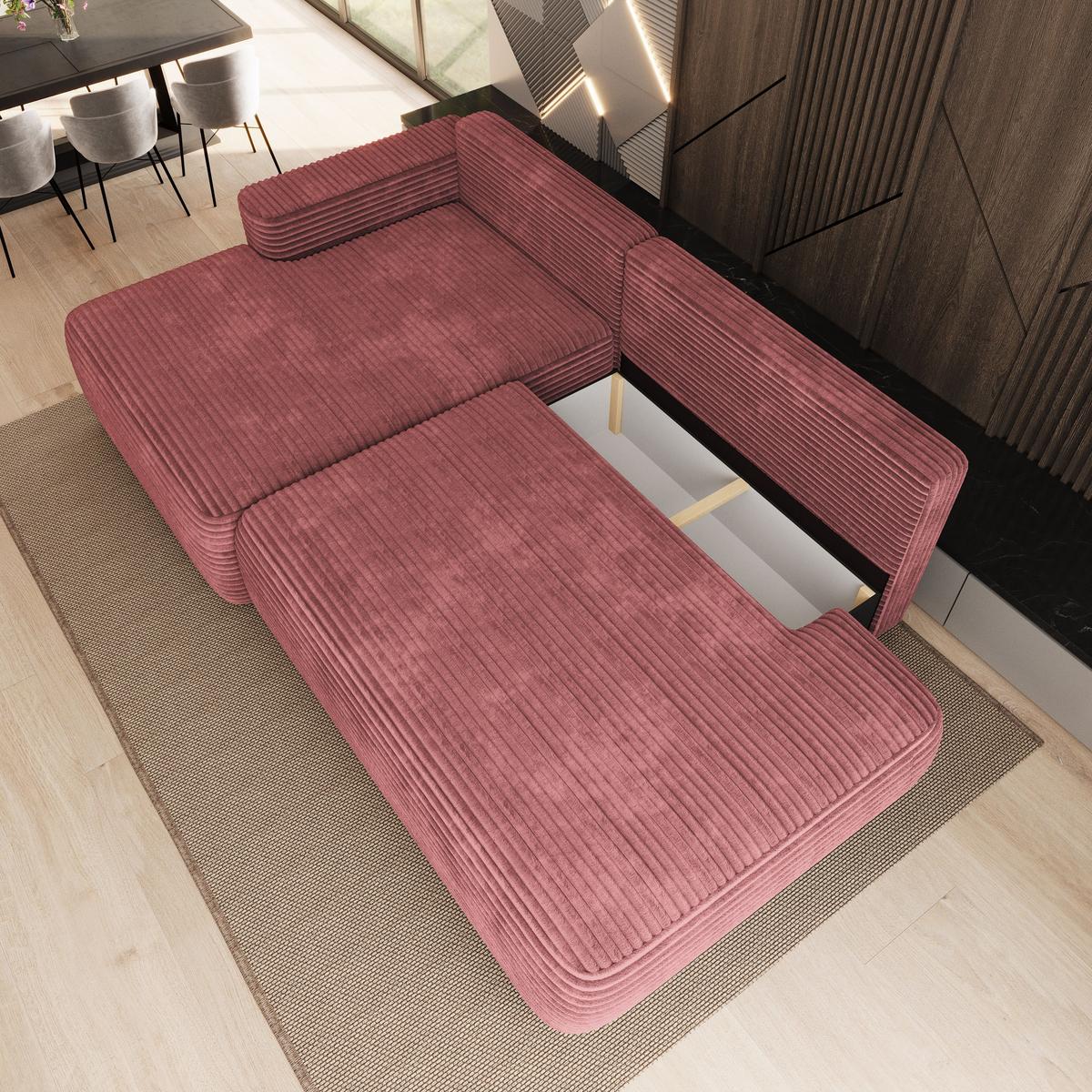 ECKSOFA AVINI T L-S Rosa Kordstoff mit Schlaffunktion - Rosa, Holzwerkstoff/Textil (277/160cm) - MASSENO