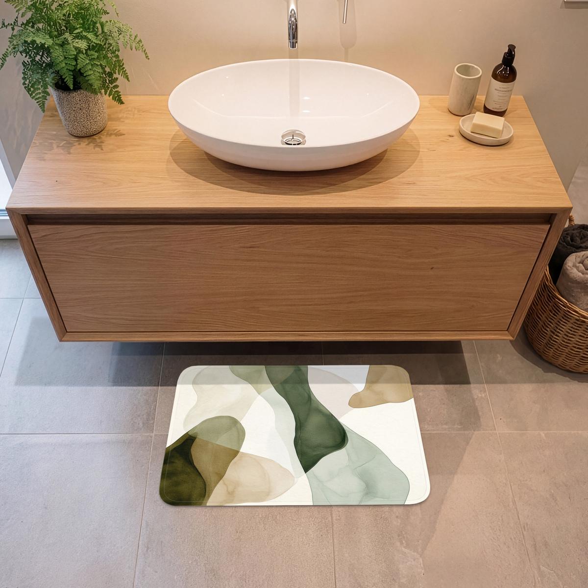 BADEMATTE Japandi - Abstrakt - Grün 60x40 cm - Grün, Textil (60/40cm) - OnlyWow