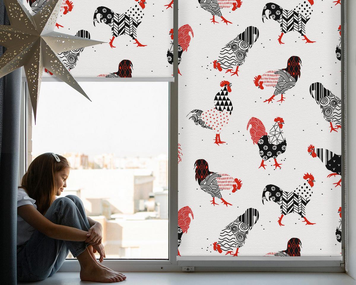 INNENROLLO - Fensterrollo - Rollo - 120x140 cm - Hähne - Rot, Kunststoff (120/140/0.5cm) - TULUP