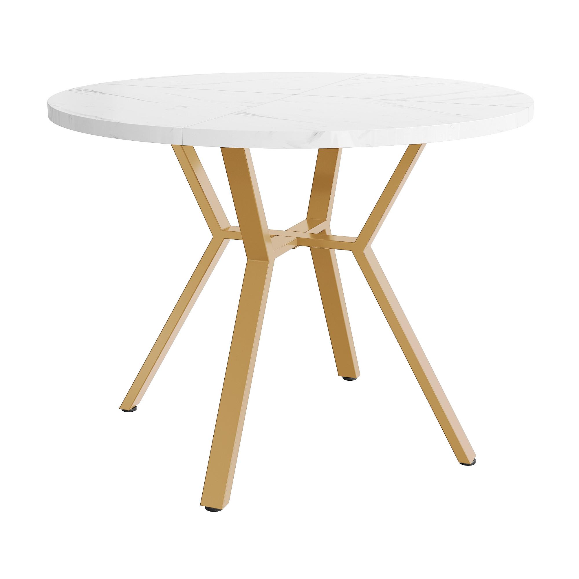 ESSTISCH runder marmor-optik Ø 100 cm mit X-metallgestell - Goldfarben, Holzwerkstoff (100/100/75cm) - Urban Meuble