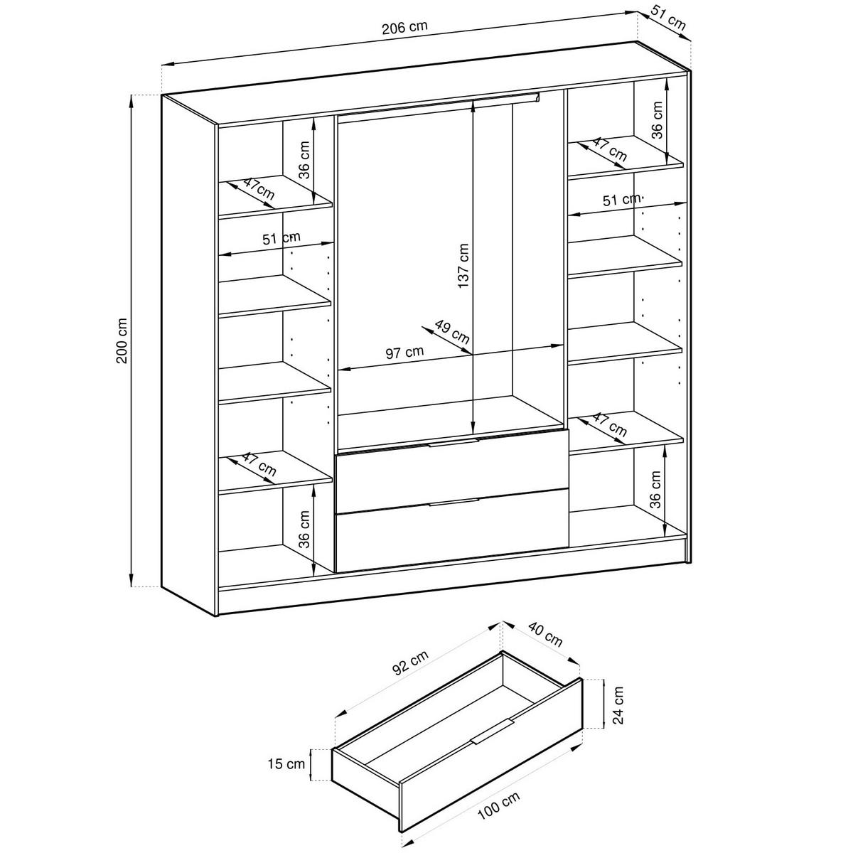 DREHTÜRENSCHRANK NELIANA 206/200/51 cm 4-türig mit Spiegel Graphitfarben - Graphitfarben, Holzwerkstoff (206/200/51cm) - MASSENO