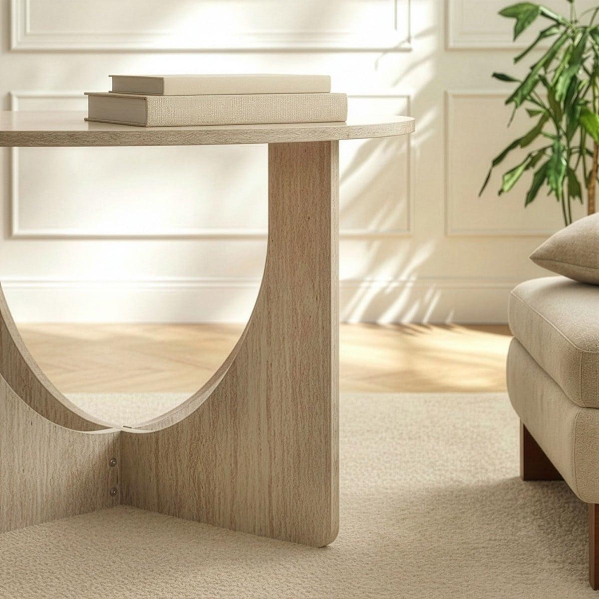COUCHTISCH mit runder Tischplatte im Travertin-Optik 70/70/42 cm - Beige, Holzwerkstoff (9.5/70/42cm) - Calicosy