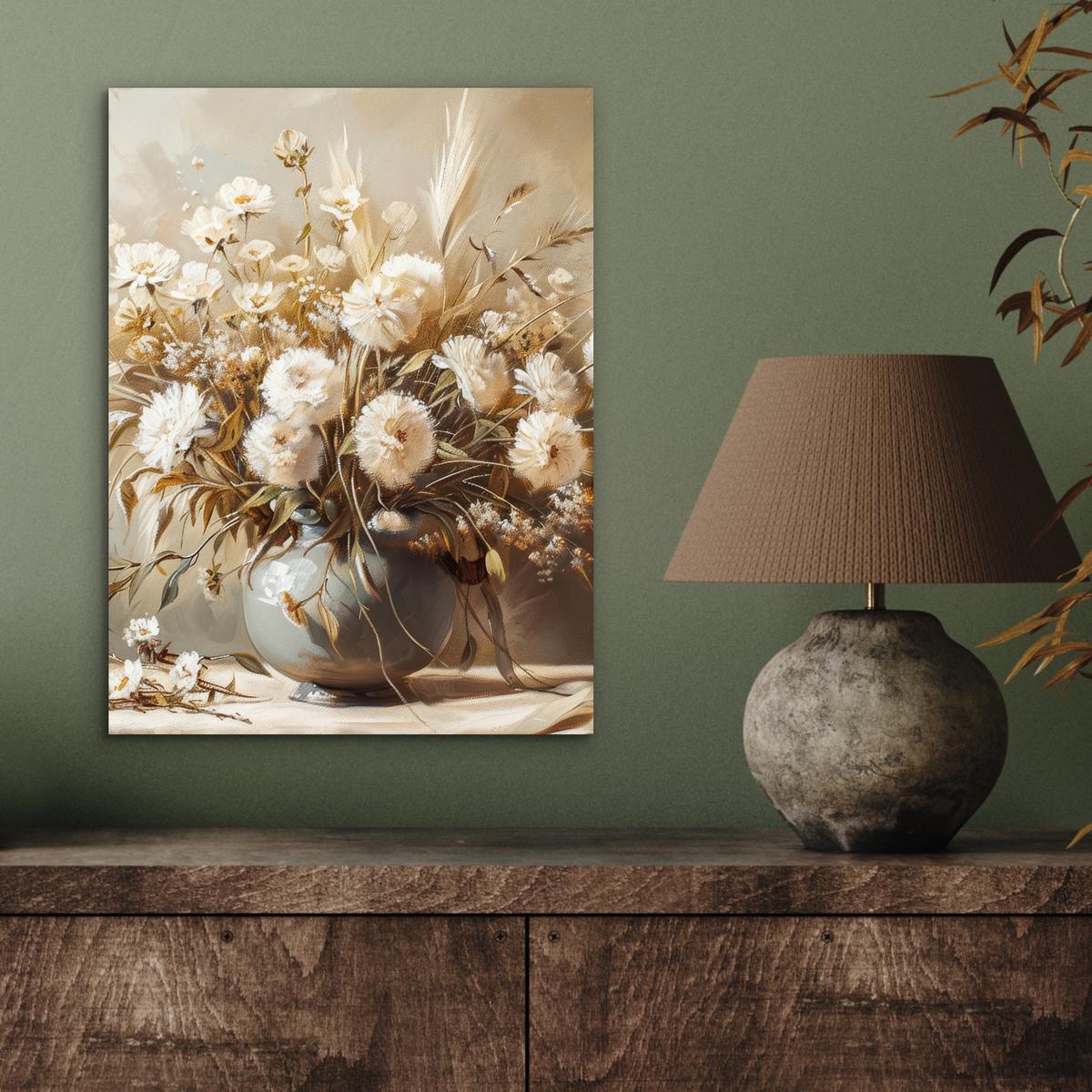 METALLBILD Blumen - Vase - Stilleben - Beige 30x40 cm - Creme, Metall (30/40cm) - MuchoWow