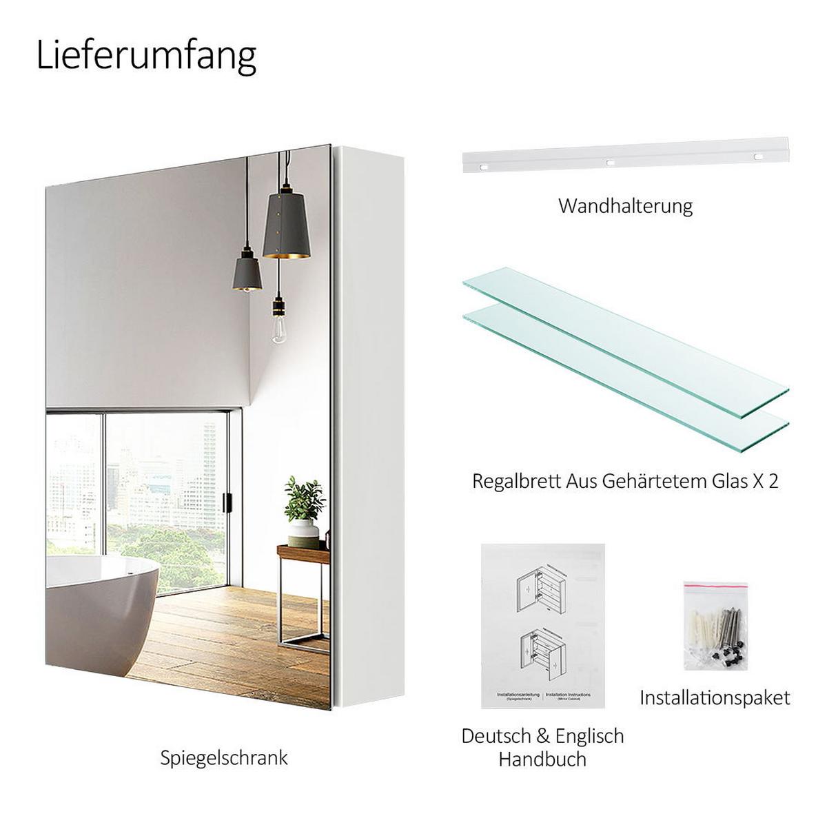 SPIEGELSCHRANK Weiß 65/50/14,5 cm - Weiß, Metall (50/65/14.5cm) - EMKE