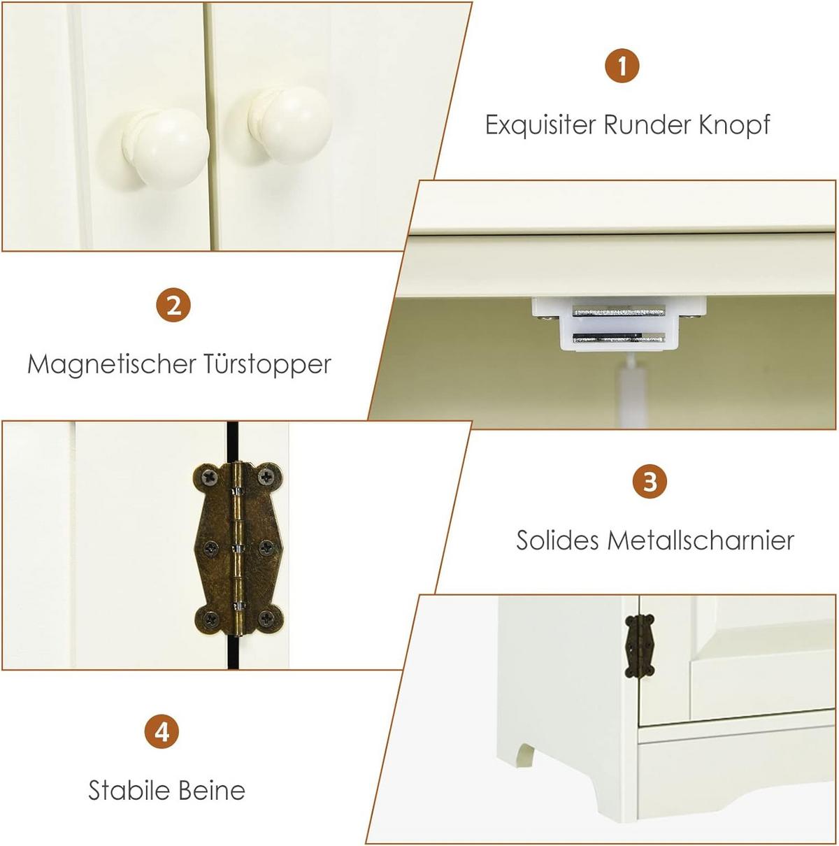 MEHRZWECKSCHRANK Flurschrank Weiß - Weiß, Holz (89/123/32cm) - COSTWAY