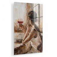 ACRYLGLASBILD Ölgemälde - Frau - Wein 80x120 cm - Hellbraun, Glas (80/120cm) - MuchoWow