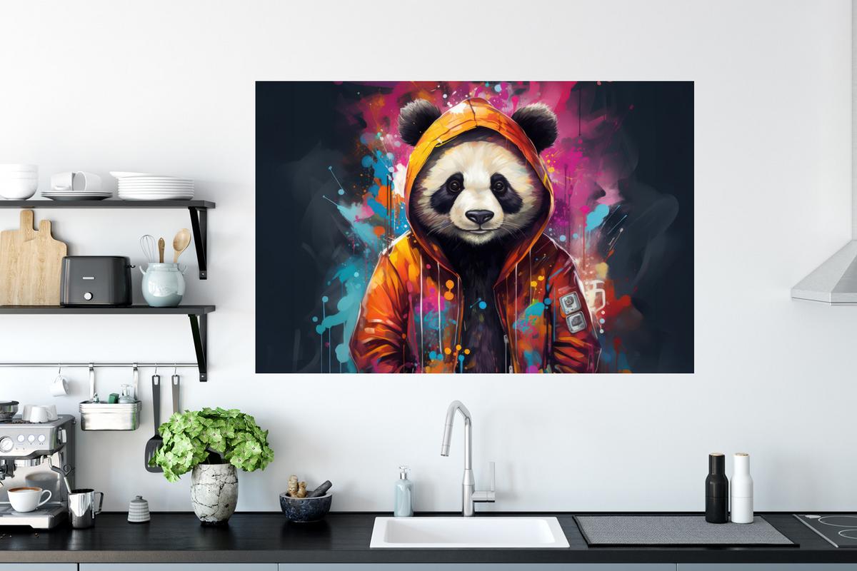 WANDTATTOO Panda - Jacke - Graffiti - Orange Wandsticker 120x80 cm - Orange, Kunststoff (120/80/0.1cm) - MuchoWow