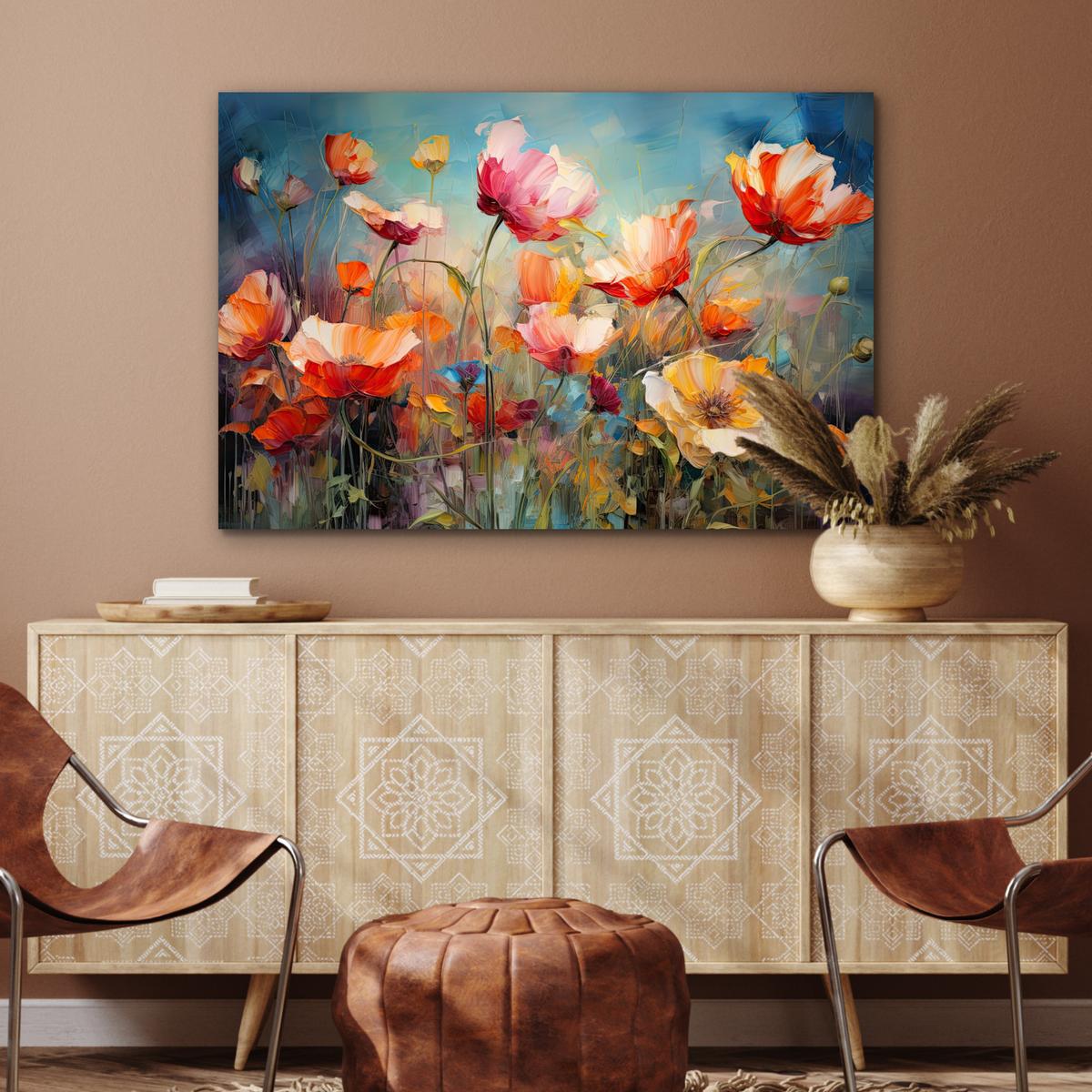 METALLBILD Blumen - Aquarell - Kunst - Botanisch - Natur Deko Groß 120x80 cm - Orange, Metall (120/80cm) - MuchoWow