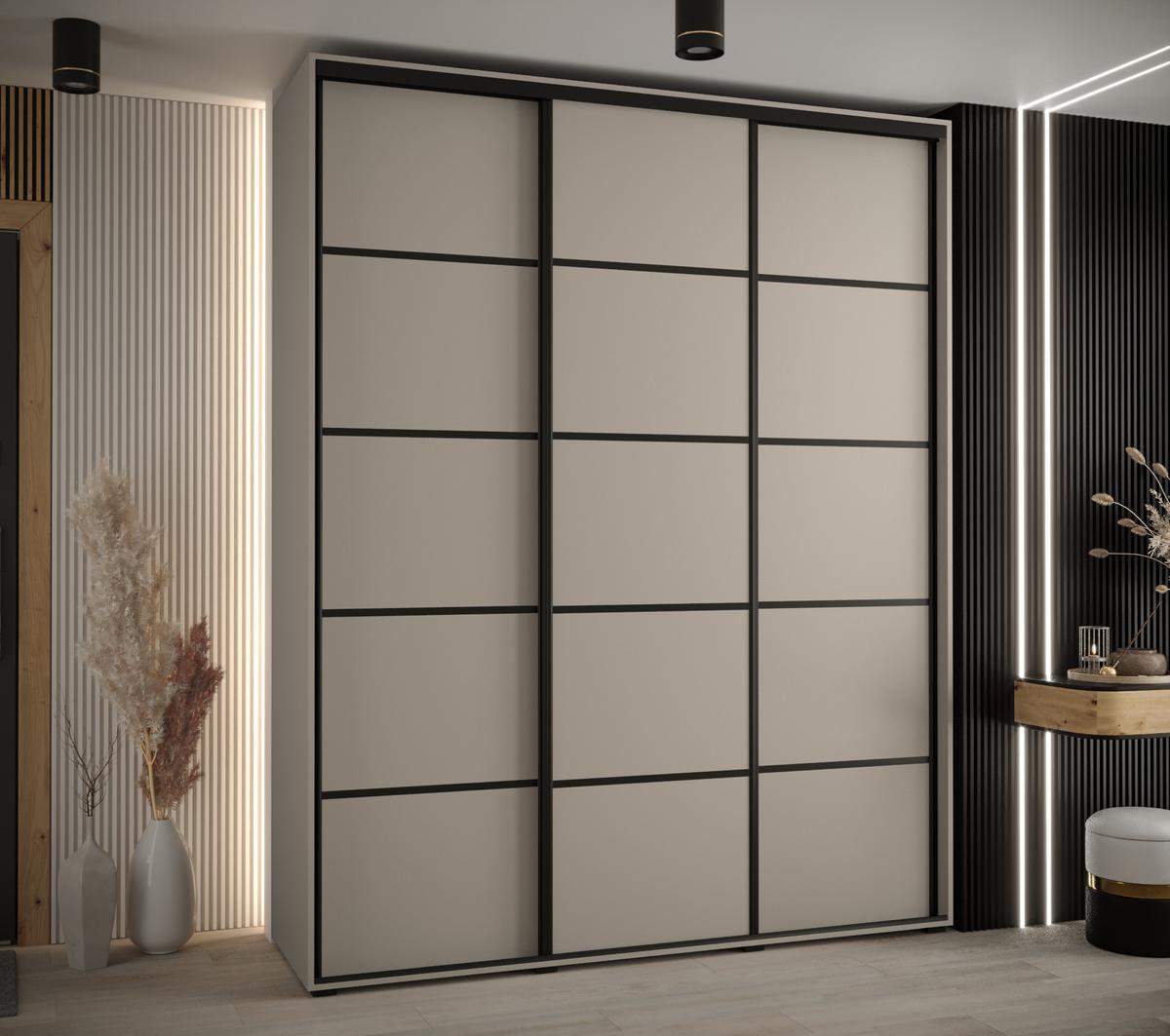 SCHWEBETÜRENSCHRANK 235,2/200/60 3-türig - Kaschmir/Schwarz, Holz/Metall (200/235.2/60cm) - MÖBEL KRYSPOL