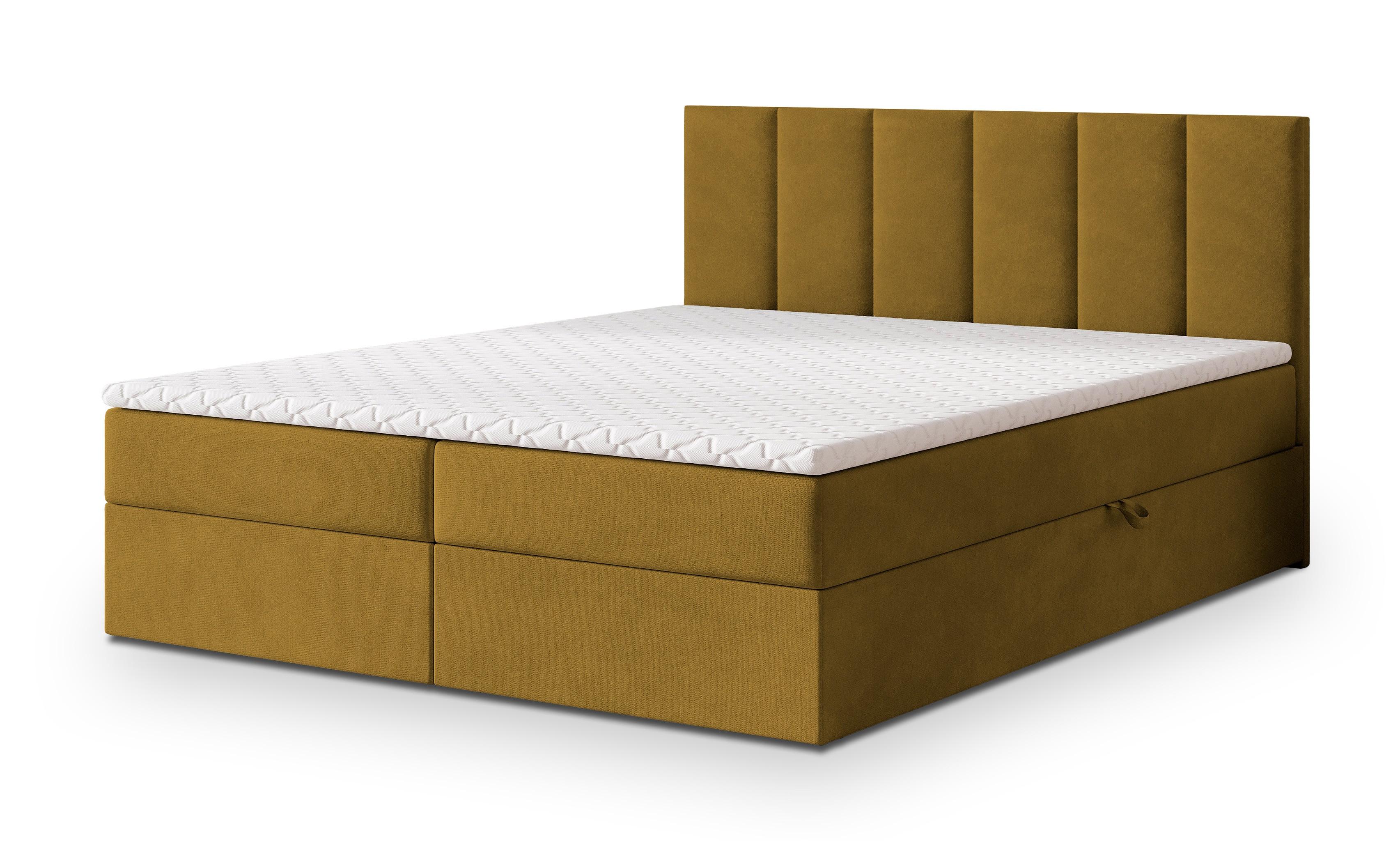 BOXBETT MERIL 140x200 cm mit Matratze und Topper - Gelb - Gelb, Holz (140/200cm) - MASSENO