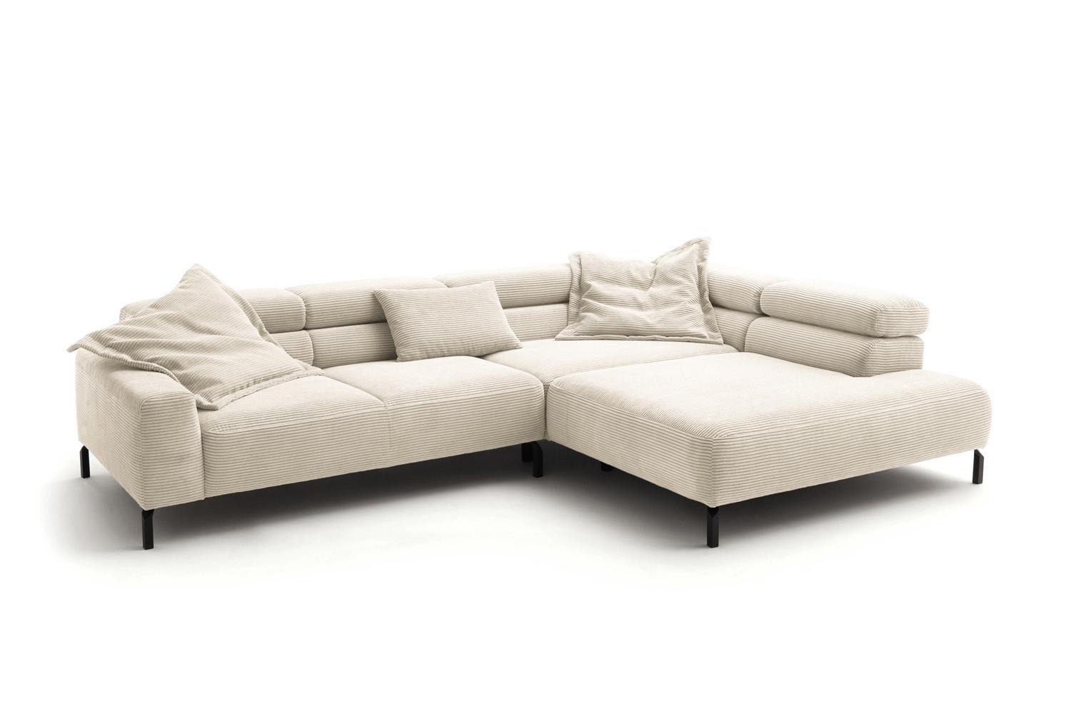 ECKSOFA MIT MOTORISCHEM SITZVORZUG DELIA Cremeweiß Cord Relaxfunktion - Creme/Schwarz, Textil/Metall (312/219cm) - KAWOLA