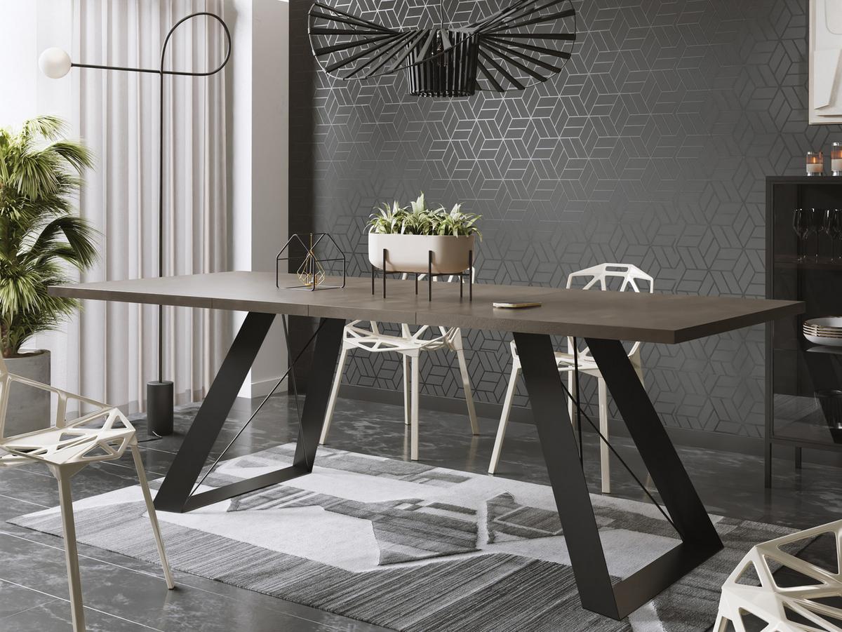 ESSTISCH Colter rechteckig ausziehbar, Dunkelgrauer Chicago Beton 140-240/80/76 cm - Dunkelgrau/Schwarz, Holzwerkstoff/Metall (80/240/76cm) - WFL GROUP