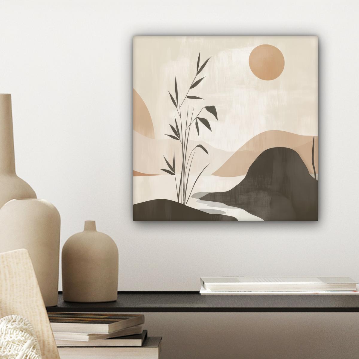 LEINWANDBILD Japandi - Landschaft - Beige Deko Wohnzimmer 20x20 cm - Cognac, Textil (20/20cm) - MuchoWow